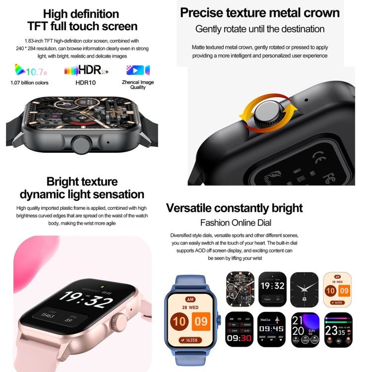 ZW36A 1.83 inch BT Call Smart Watch, Blood oxygen / Blood Pressure / Heart Rate(Black) - Smart Wristbands by buy2fix | Online Shopping UK | buy2fix