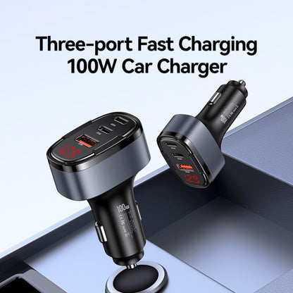 USAMS CC257 C42 100W USB, Type-C, 8 Pin Three Ports Car Fast Charger(Black) - Car Charger by USAMS | Online Shopping UK | buy2fix