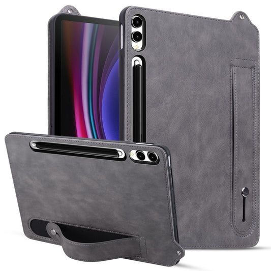 For Samsung Galaxy Tab S10+ / S9+ / S8+ TPU Leather Back Tablet Case with Wristband(Grey) - Tab S10+ Cases by buy2fix | Online Shopping UK | buy2fix