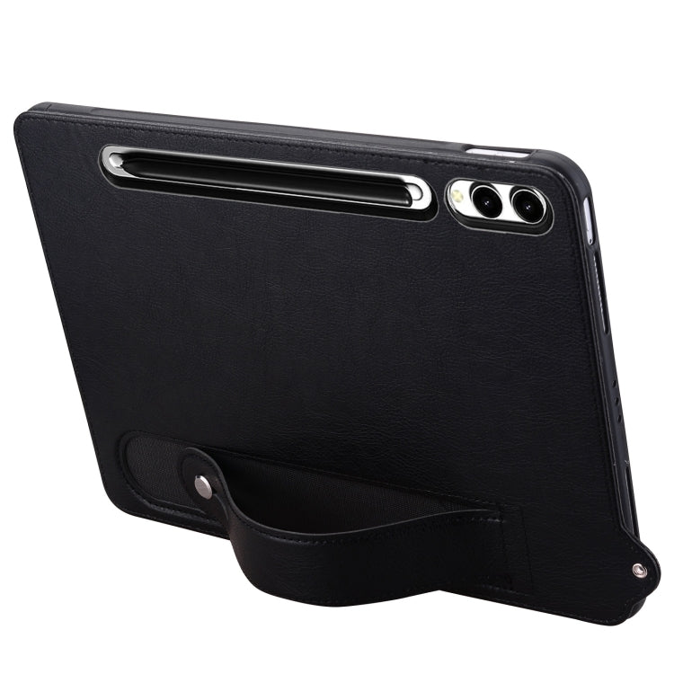 For Samsung Galaxy Tab S10+ / S9+ / S8+ TPU Leather Back Tablet Case with Wristband(Black) - Tab S10+ Cases by buy2fix | Online Shopping UK | buy2fix