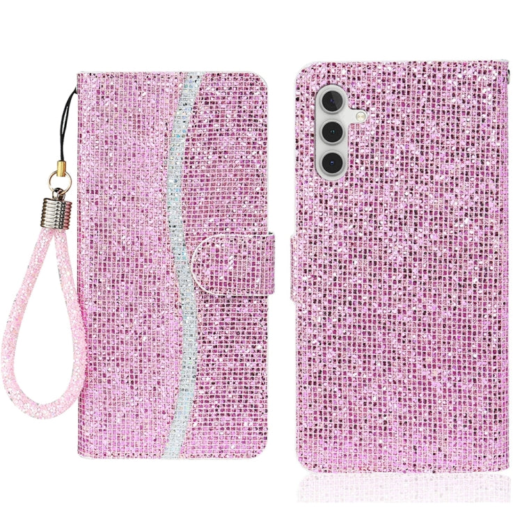 For Samsung Galaxy S25 5G Glitter Powder Filp Leather Phone Case(Pink) - Galaxy S25 5G Cases by buy2fix | Online Shopping UK | buy2fix