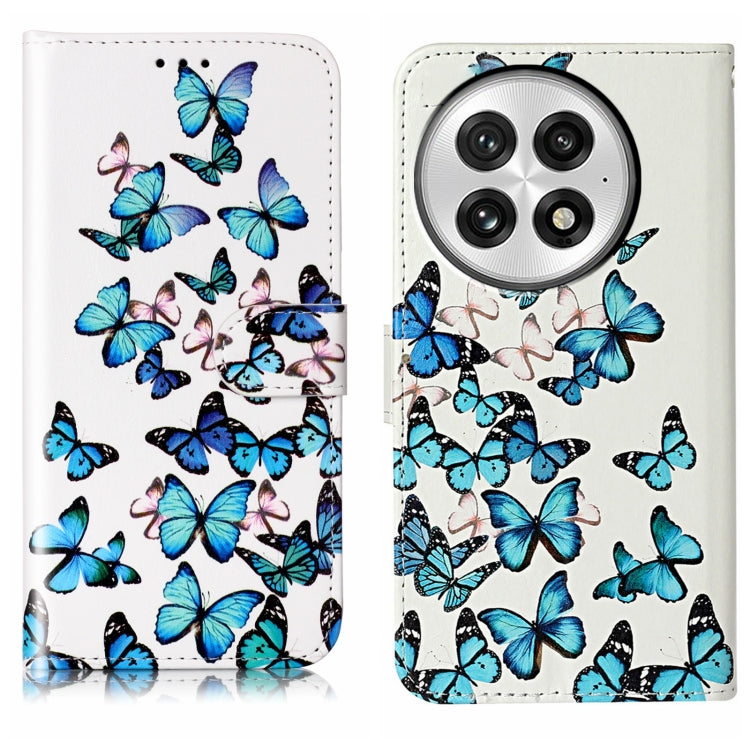 For OnePlus 13 Colored Drawing Marble Pattern Leather Phone Case(Little Blue Butterflies) - OnePlus Cases by buy2fix | Online Shopping UK | buy2fix