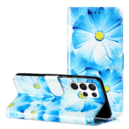 For Samsung Galaxy S25 Ultra 5G Colored Drawing Marble Pattern Leather Phone Case(Blue Flower) - Galaxy S25 Ultra 5G Cases by buy2fix | Online Shopping UK | buy2fix