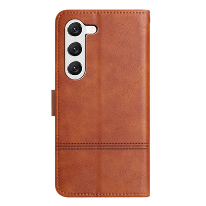 For Samsung Galaxy S25+ 5G Cowhide Texture Stitching Leather Phone Case(Brown) - Galaxy S25+ 5G Cases by buy2fix | Online Shopping UK | buy2fix