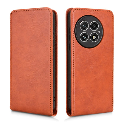 For OnePlus 13 Magnetic Vertical Flip Leather Phone Case(Brown) - OnePlus Cases by buy2fix | Online Shopping UK | buy2fix