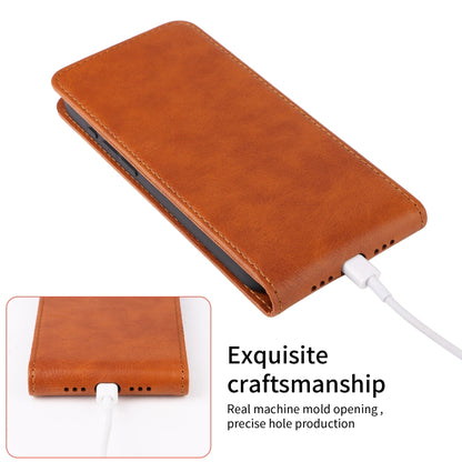 For OnePlus 13 Magnetic Vertical Flip Leather Phone Case(Brown) - OnePlus Cases by buy2fix | Online Shopping UK | buy2fix