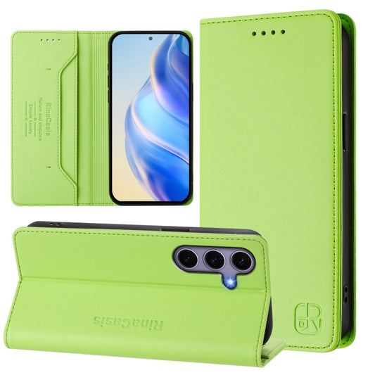 For Samsung Galaxy S24 / S25 5G RC01 Dual-Folded Magnetic Suction RFID Leather Phone Case(Grass Green) - Galaxy S25 5G Cases by buy2fix | Online Shopping UK | buy2fix