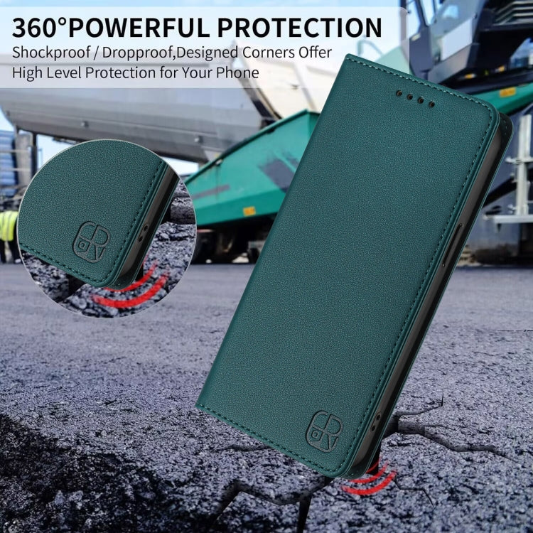 For Samsung Galaxy S24 / S25 5G RC01 Dual-Folded Magnetic Suction RFID Leather Phone Case(Dark Green) - Galaxy S25 5G Cases by buy2fix | Online Shopping UK | buy2fix