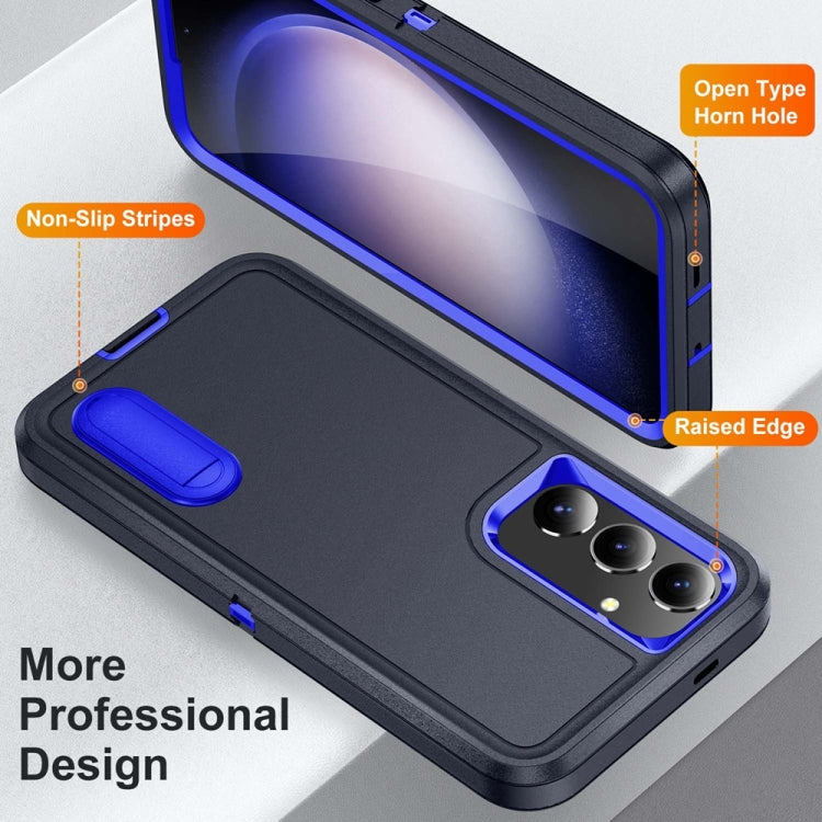 For Samsung Galaxy S24 / S25 5G Rugged PC Hybrid Silicone Phone Case with Holder(Dark Blue+Royal Blue) - Galaxy S25 5G Cases by buy2fix | Online Shopping UK | buy2fix