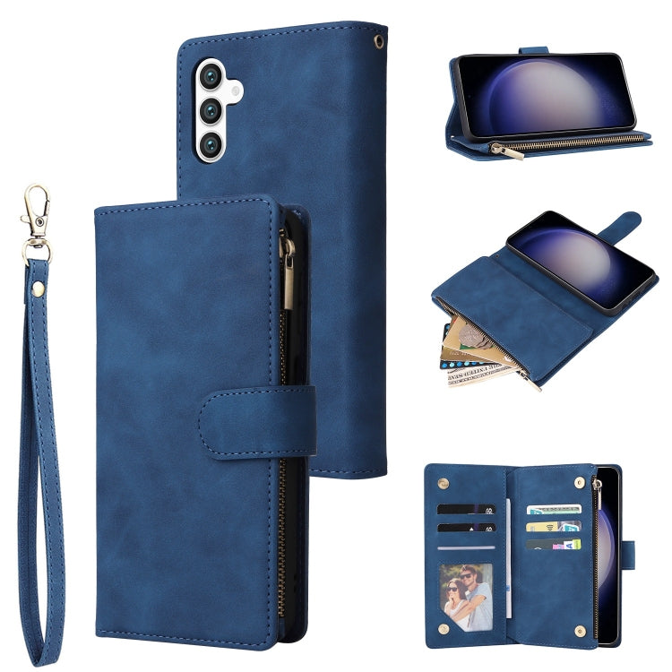 For Samsung Galaxy S25 5G Multifunctional Frosted Zipper Wallet Leather Phone Case(Blue) - Galaxy S25 5G Cases by buy2fix | Online Shopping UK | buy2fix