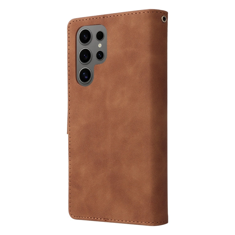 For Samsung Galaxy S25 Ultra 5G Multifunctional Frosted Zipper Wallet Leather Phone Case(Brown) - Galaxy S25 Ultra 5G Cases by buy2fix | Online Shopping UK | buy2fix