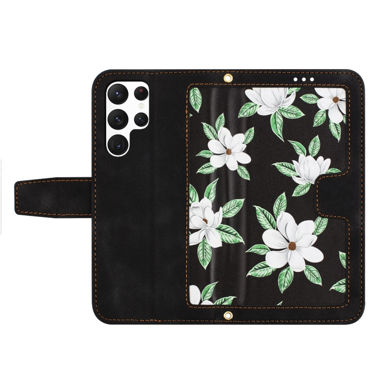 For Samsung Galaxy S25 Ultra 5G Floral Pattern Leather Phone Case with Lanyard(Black) - Galaxy S25 Ultra 5G Cases by buy2fix | Online Shopping UK | buy2fix