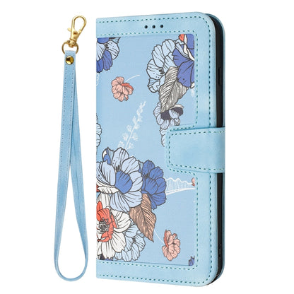 For Samsung Galaxy S25+ 5G Floral Pattern Leather Phone Case with Lanyard(Light Blue) - Galaxy S25+ 5G Cases by buy2fix | Online Shopping UK | buy2fix