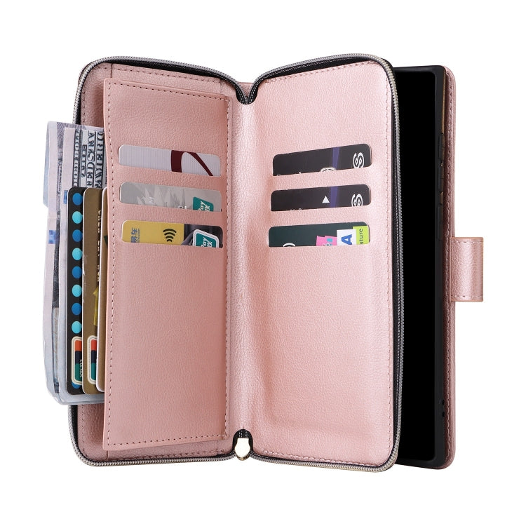 For Samsung Galaxy S25 Ultra 5G 9-Card Slots Zipper Wallet Bag Leather Phone Case(Rose Gold) - Galaxy S25 Ultra 5G Cases by buy2fix | Online Shopping UK | buy2fix