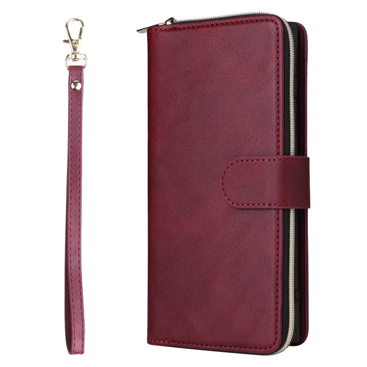 For Samsung Galaxy S25 Ultra 5G 9-Card Slots Zipper Wallet Bag Leather Phone Case(Wine Red) - Galaxy S25 Ultra 5G Cases by buy2fix | Online Shopping UK | buy2fix