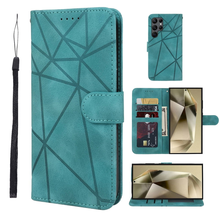 For Samsung Galaxy S25 Ultra 5G Skin Feel Geometric Lines Leather Phone Case(Green) - Galaxy S25 Ultra 5G Cases by buy2fix | Online Shopping UK | buy2fix