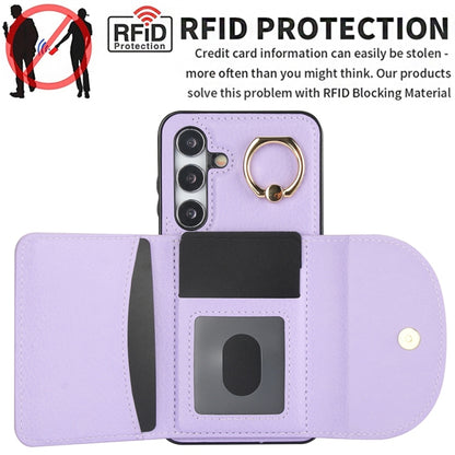 For Samsung Galaxy S25+ 5G Ring Holder Card Bag Skin Feel Phone Case(Purple) - Galaxy S25+ 5G Cases by buy2fix | Online Shopping UK | buy2fix