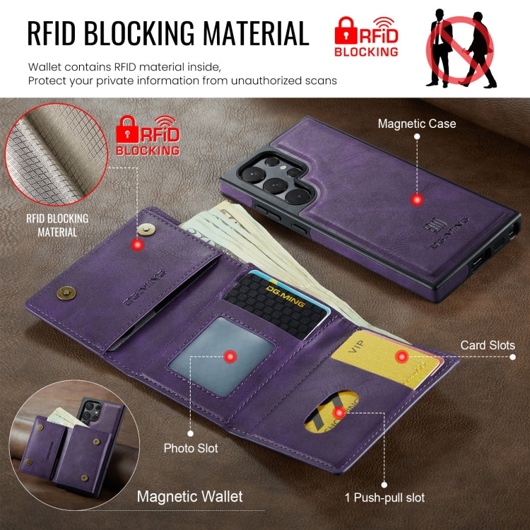 For Samsung Galaxy S24 Ultra 5G DG.MING M6 Series RFID Tri-fold Card Bag Removable Leather Phone Case(Purple) - Galaxy S24 Ultra 5G Cases by DG.MING | Online Shopping UK | buy2fix