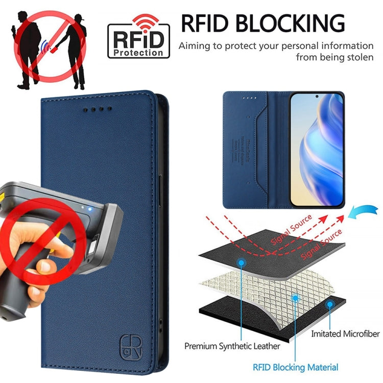 For OnePlus 12 Global RC01 Dual-Folded Magnetic Suction RFID Leather Phone Case(Dark Blue) - OnePlus Cases by buy2fix | Online Shopping UK | buy2fix