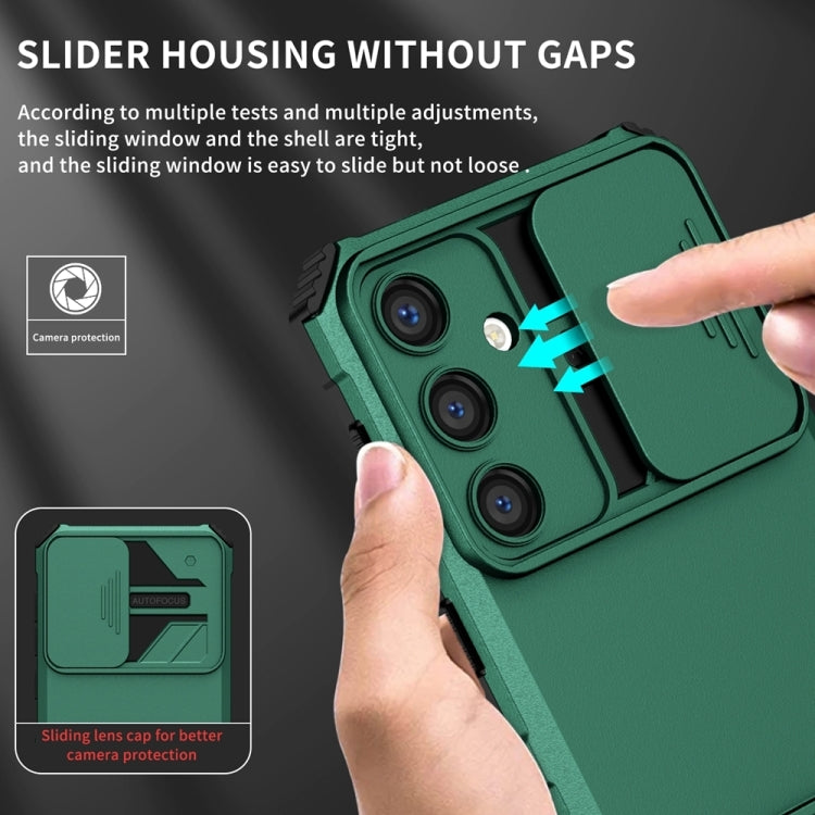 For Samsung Galaxy S25+ 5G Stereoscopic Holder Sliding Camshield Phone Case(Green) - Galaxy S25+ 5G Cases by buy2fix | Online Shopping UK | buy2fix