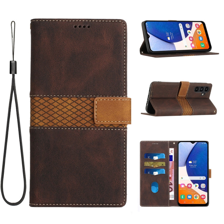 For Samsung Galaxy S25+ 5G Grid Stitching Leather Phone Case with Lanyard(Brown) - Galaxy S25+ 5G Cases by buy2fix | Online Shopping UK | buy2fix