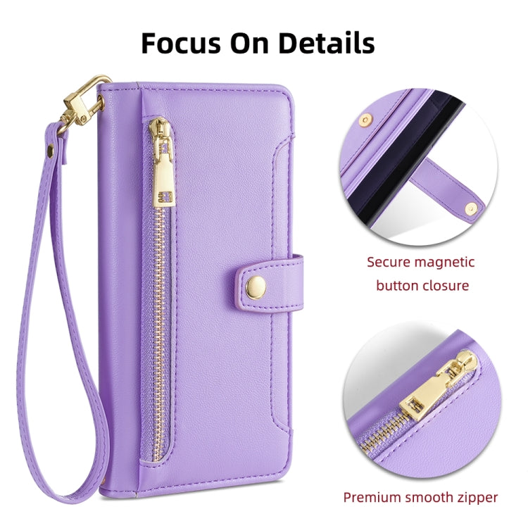 For Samsung Galaxy S25 Ultra 5G Sheep Texture Cross-body Zipper Wallet Leather Phone Case(Purple) - Galaxy S25 Ultra 5G Cases by buy2fix | Online Shopping UK | buy2fix