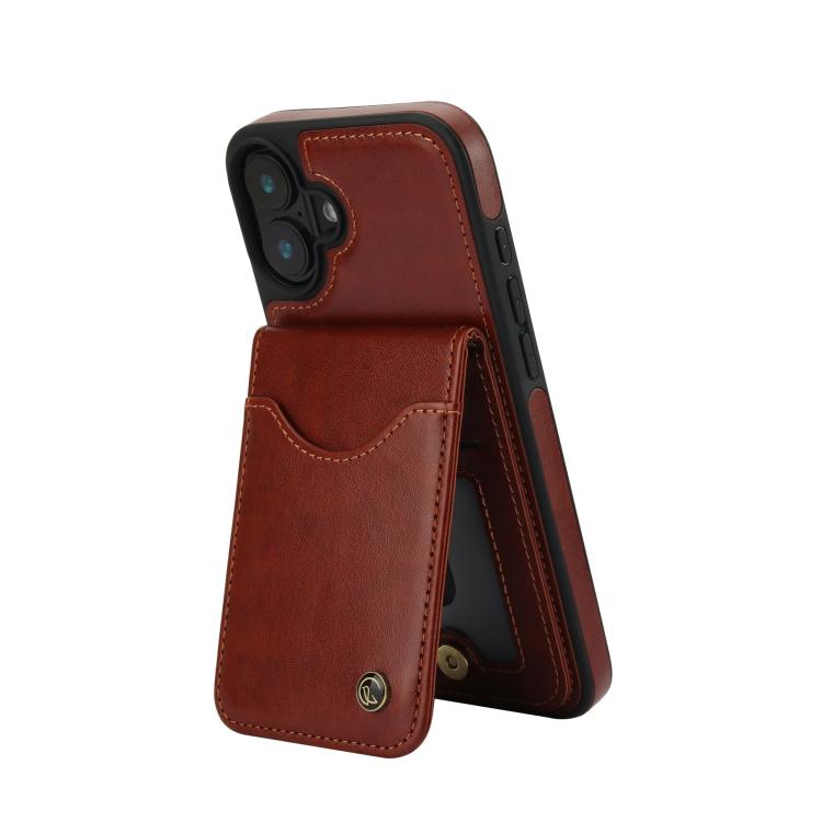 For iPhone 16 Plus AwQuer Vertical Flip Card Bag Holder Leather Phone Case(Brown) - iPhone 16 Plus Cases by Awquer | Online Shopping UK | buy2fix