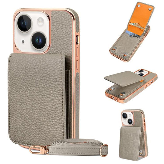 For iPhone 14 VIETAO Litchi Texture Wallet PU Phone Case with Lanyard(Grey) - iPhone 14 Cases by VIETAO | Online Shopping UK | buy2fix