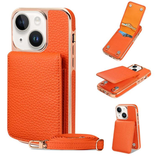 For iPhone 14 VIETAO Litchi Texture Wallet PU Phone Case with Lanyard(Orange) - iPhone 14 Cases by VIETAO | Online Shopping UK | buy2fix