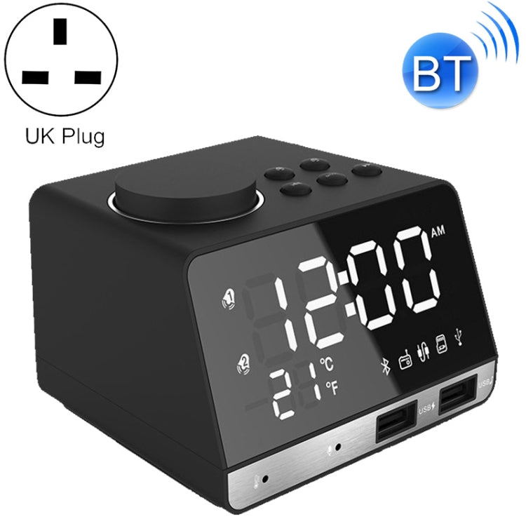 K11 Bluetooth Alarm Clock Speaker Creative Digital Music Clock Display Radio with Dual USB Interface, Support U Disk / TF Card / FM / AUX, UK Plug(Black) - Alarm Clocks by buy2fix | Online Shopping UK | buy2fix