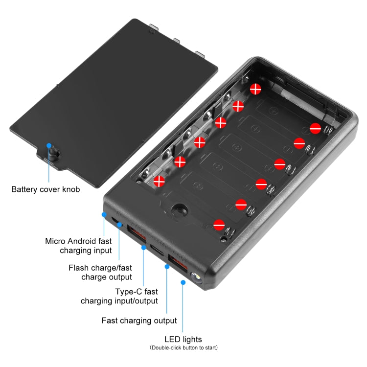 HAWEEL DIY 6 x 18650 Battery 24W Fast Charge Power Bank Box Case with Display, Not Include Battery (Black) - Power Bank Box by HAWEEL | Online Shopping UK | buy2fix