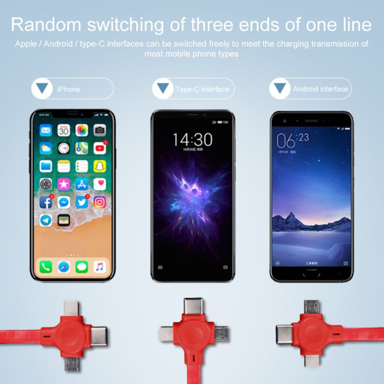 019-1 3 in 1 USB to 8 Pin + Micro USB + USB-C / Type-C Macaron Telescopic Data Cable with Storage Slot & Bracket, Cable Length: 1m (Red) - Multifunction Cable by buy2fix | Online Shopping UK | buy2fix