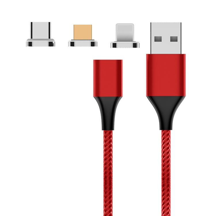 M11 3 in 1 5A USB to 8 Pin + Micro USB + USB-C / Type-C Nylon Braided Magnetic Data Cable, Cable Length: 2m (Red) - Charging Cable & Head by buy2fix | Online Shopping UK | buy2fix