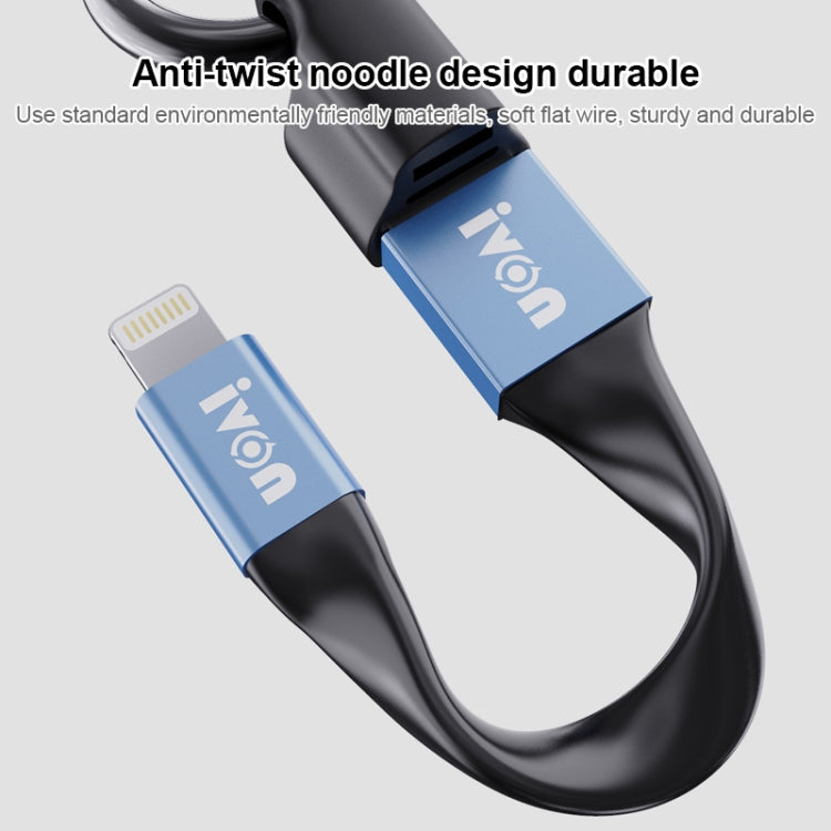 IVON CA90 2.4A USB to 8 Pin Portable Data Cable with Ring, Length: 14.5cm(Dark Gray) - Normal Style Cable by IVON | Online Shopping UK | buy2fix