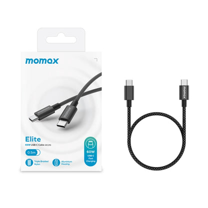 MOMAX DC29 50cm USB-C / Type-C to USB-C / Type-C 60W Braided Data Sync Charge Cable (Black) - USB-C & Type-C Cable by MOMAX | Online Shopping UK | buy2fix