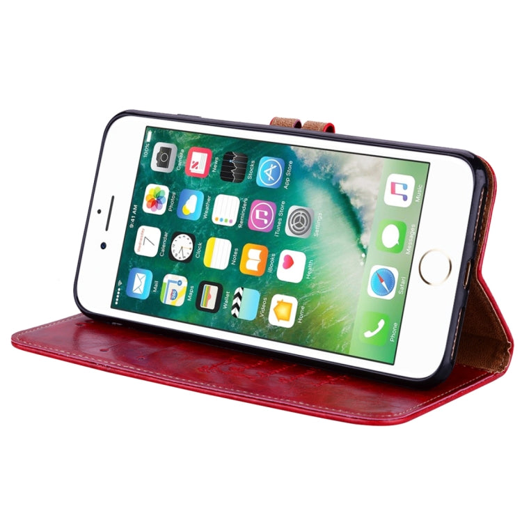 For iPhone 8 Plus & 7 Plus Business Style Oil Wax Texture Horizontal Flip Leather Case with Holder & Card Slots & Wallet (Red) - More iPhone Cases by buy2fix | Online Shopping UK | buy2fix