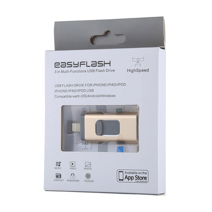 easyflash RQW-01B 3 in 1 USB 2.0 & 8 Pin & Micro USB 64GB Flash Drive(Gold) - U Disk & Card Reader by buy2fix | Online Shopping UK | buy2fix