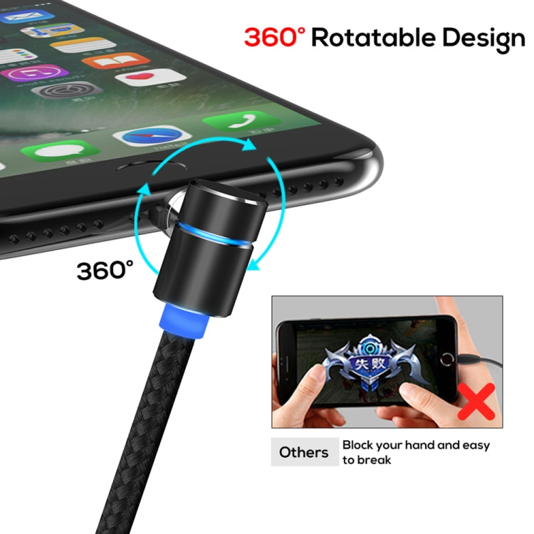 TOPK AM30 2m 2.4A Max USB to 8 Pin + USB-C / Type-C + Micro USB 90 Degree Elbow Magnetic Charging Cable with LED Indicator(Black) - Charging Cable & Head by TOPK | Online Shopping UK | buy2fix