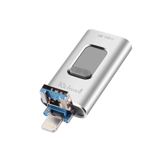 Richwell 3 in 1 16G Type-C + 8 Pin + USB 3.0 Metal Push-pull Flash Disk with OTG Function(Silver) - U Disk & Card Reader by Richwell | Online Shopping UK | buy2fix