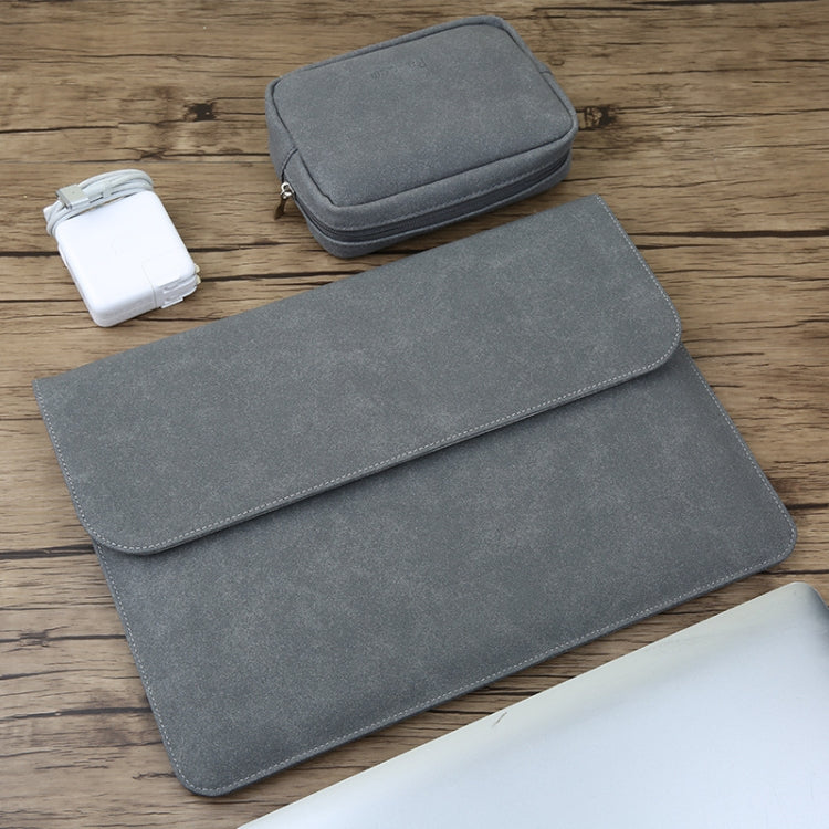 2 in 1 Horizontal Matte Leather Laptop Inner Bag + Power Bag for MacBook 12 inch A1534 (2015 - 2017)(Dark Gray) - Protective Bags by buy2fix | Online Shopping UK | buy2fix