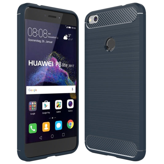 For Huawei  P8 Lite (2017) Brushed Carbon Fiber Texture Shockproof TPU Protective Case(Dark Blue) - Huawei Cases by buy2fix | Online Shopping UK | buy2fix