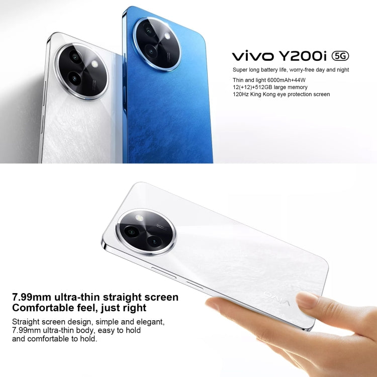 vivo Y200i, Dual Back Cameras, 12GB+512GB, Face ID Screen Fingerprint Identification, 6.72 inch Android 14.0 OriginOS 4 Snapdragon 4 Gen 2 Octa Core 2.2GHz, OTG, Network: 5G, Support Google Play (White) - vivo by vivo | Online Shopping UK | buy2fix