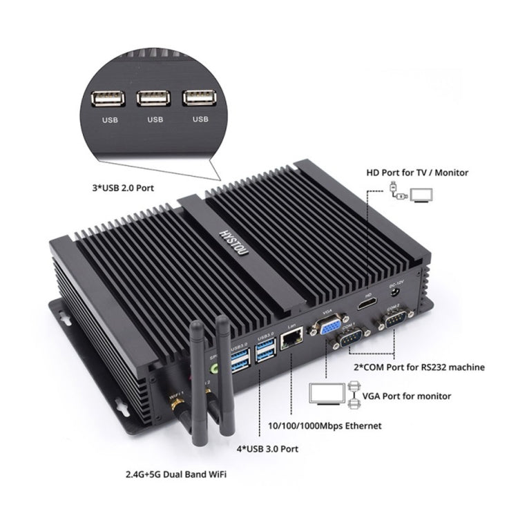 HYSTOU FMP04 i5 7200U Mini PC, Intel Core i5 7200U Processor Dual Core up to 3.1GHz, RAM: 4GB, ROM: 128GB, Support Windows 7 / 8 / 10 / Linux OS - Barebone Mini PCs by HYSTOU | Online Shopping UK | buy2fix