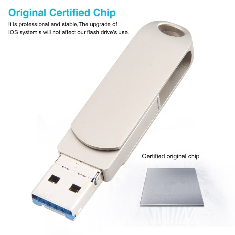 3 in 1 64G USB + 8 Pin + Type-C Metal Rotating Push-pull Flash Disk with OTG Function (Silver) - U Disk & Card Reader by buy2fix | Online Shopping UK | buy2fix