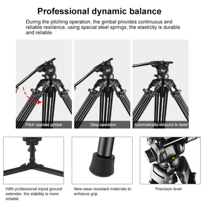 PULUZ Professional Heavy Duty Video Camcorder Aluminum Alloy Tripod with Fluid Drag Head for DSLR / SLR Camera, Adjustable Height: 80-160cm(Black) - Tripods by PULUZ | Online Shopping UK | buy2fix