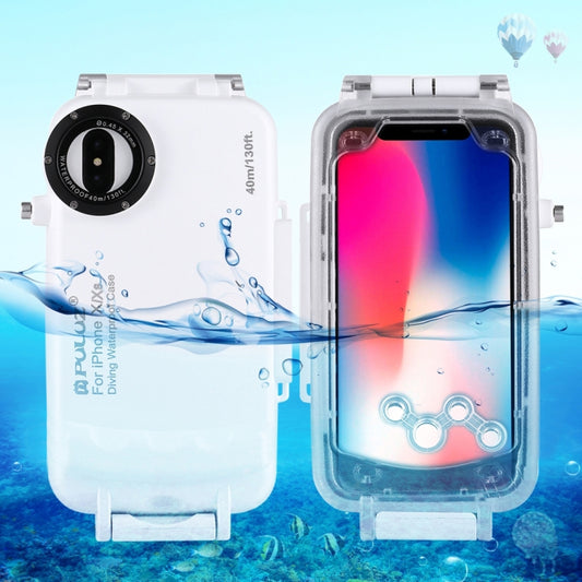 For iPhone X / XS PULUZ 40m/130ft Waterproof Diving Case, Photo Video Taking Underwater Housing Cover(White) - More iPhone Cases by PULUZ | Online Shopping UK | buy2fix