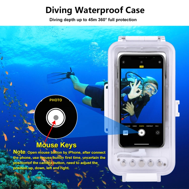 PULUZ 45m/147ft Waterproof Diving Case Photo Video Taking Underwater Housing Cover for iPhone 14 Series, iPhone 13 Series, iPhone 12 Series, iPhone 11 Series, iPhone X Series, iPhone 8 & 7, iPhone 6s, iOS 13.0 or Above Version iPhone(White) - iPhone 14 Pro Cases by PULUZ | Online Shopping UK | buy2fix