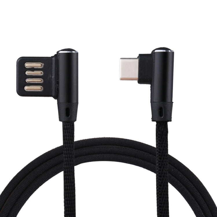 1m 2.4A Output USB to USB-C / Type-C Double Elbow Design Nylon Weave Style Data Sync Charging Cable(Black) - USB-C & Type-C Cable by buy2fix | Online Shopping UK | buy2fix