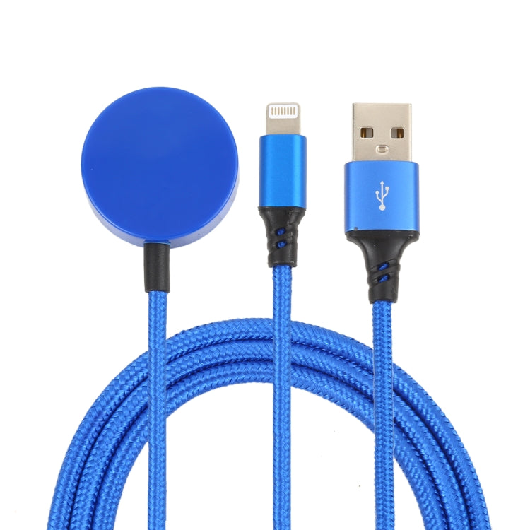 For iPhone / Apple Watch 2 In 1 8 Pin + Magnetic Charging Base Multi-function Charging Cable, Length: 1m(Blue) - Multifunction Cable by buy2fix | Online Shopping UK | buy2fix