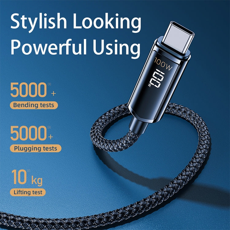 REMAX RC-128a 100W Type-C / USB-C to Type-C / USB-C Intelligent Digital Display Zinc Alloy Braided Charging Data Cable, Length: 1.2m (Tarnish) - USB-C & Type-C Cable by REMAX | Online Shopping UK | buy2fix